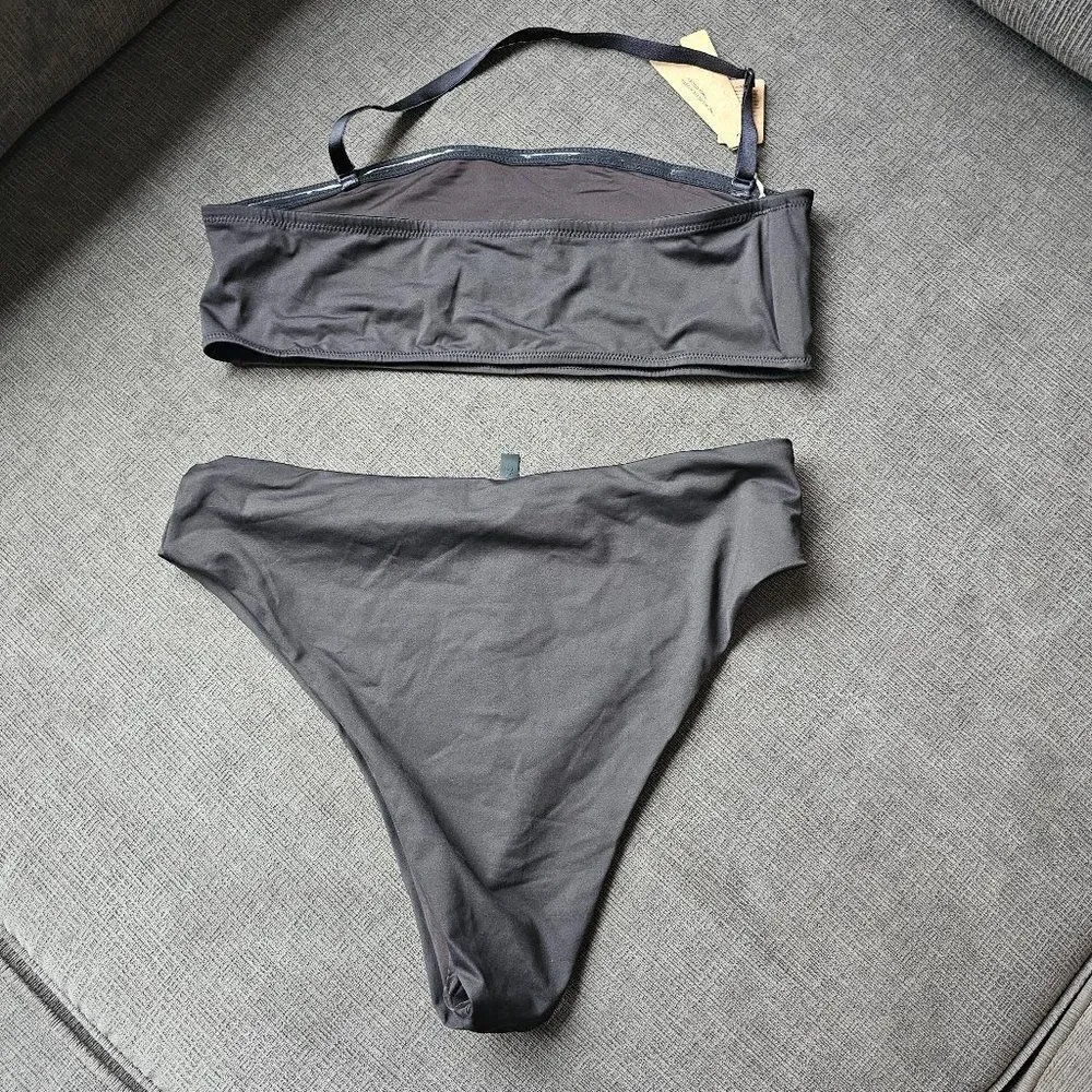 Skims Women's Onyx Bandeau Bikini Top & Mid Waist Bottoms Set Size XL
